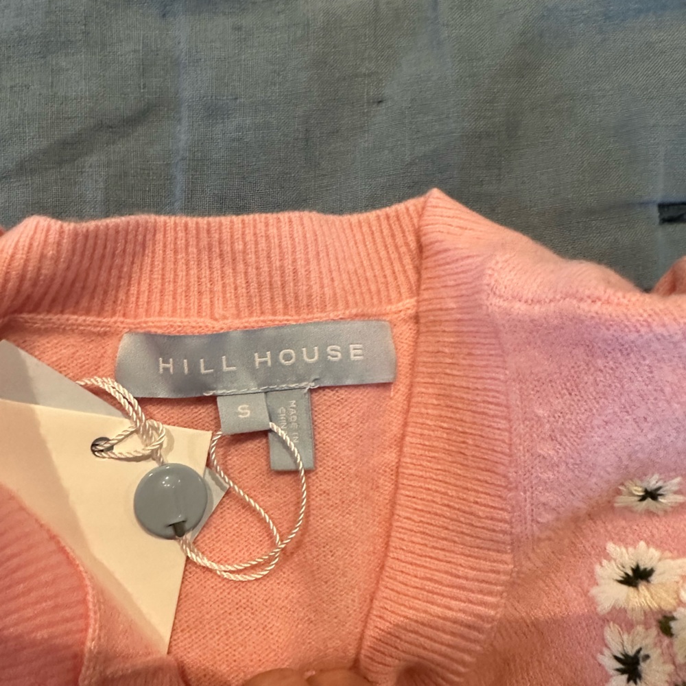 NWT Hill House Audrey Cardigan, Pink Floral Embroidered Sweater - Picture 6 of 6